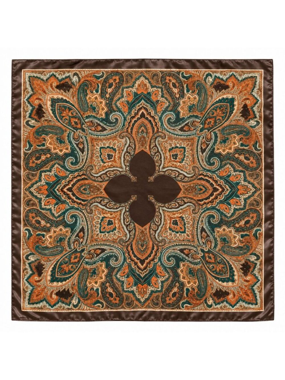 Wild Rag Scarf 35x35 Paisley Teal Brown Burnt Orange Satin
